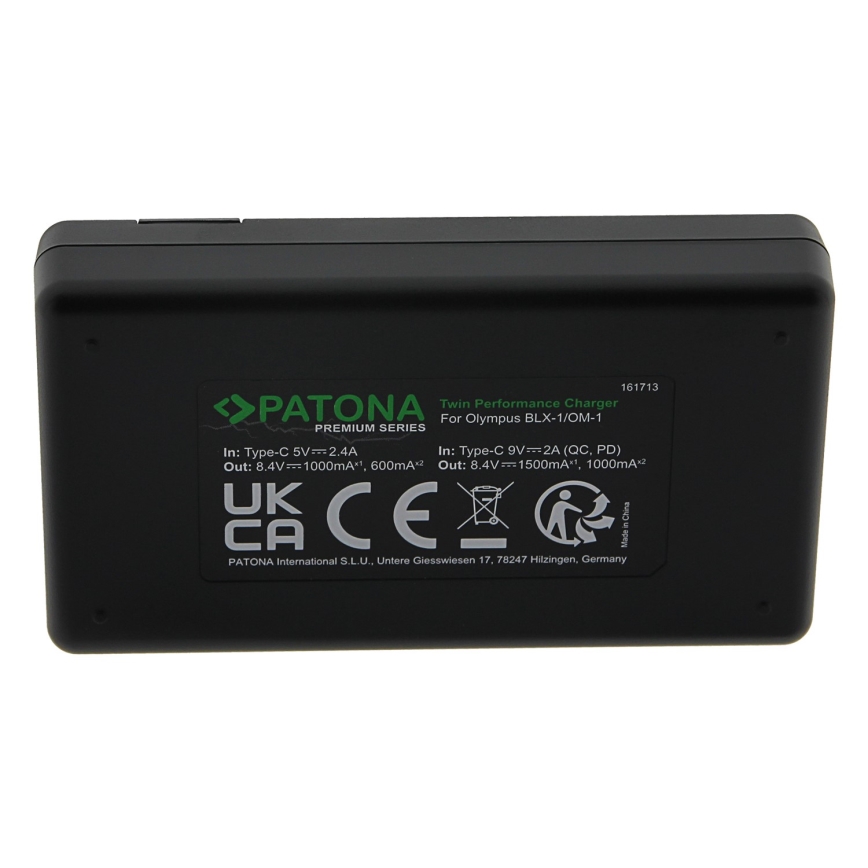 PATONA - Ātrs lādētājs Dual Olympus BLX-1 + vads USB-C 0,6m
