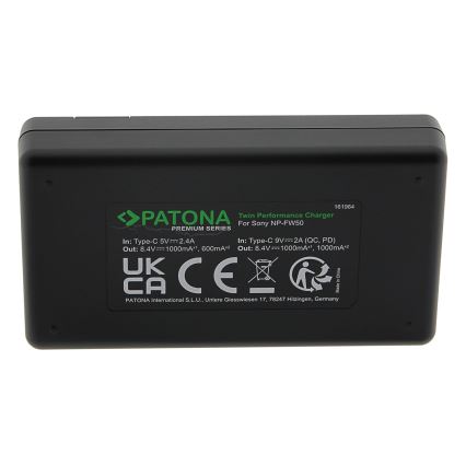 PATONA - Ātrs lādetājs Dual Sony NP-FW50 + vads USB-C 0,6m