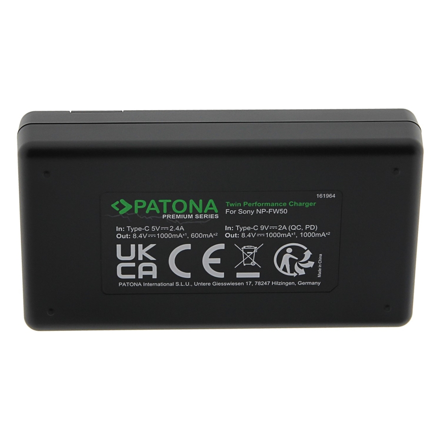 PATONA - Ātrs lādetājs Dual Sony NP-FW50 + vads USB-C 0,6m