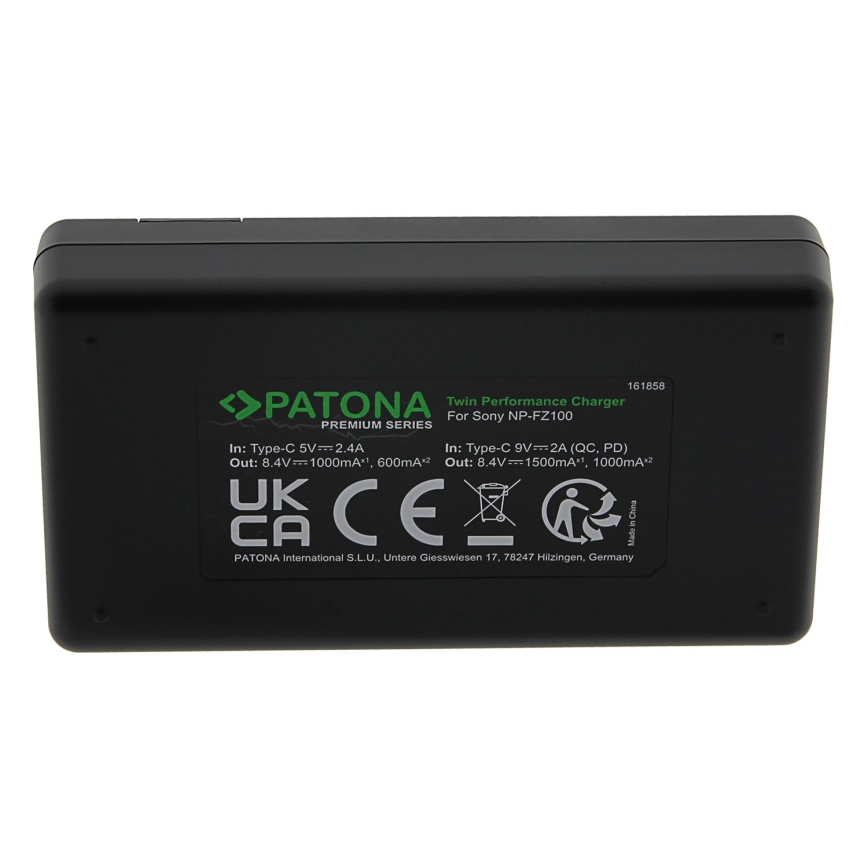 PATONA - Ātrs lādētājs Dual Sony NP-FZ100 + vads USB-C 0,6m