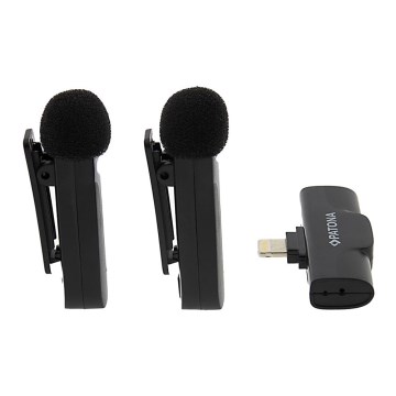 PATONA - KOMPLEKTS 2x Bezvadu mikrofons ar stiprinājumu iPhone tālruņiem USB-C 5V 50 mAh
