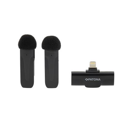 PATONA - KOMPLEKTS 2x Bezvadu mikrofons ar stiprinājumu iPhone tālruņiem USB-C 5V 50 mAh