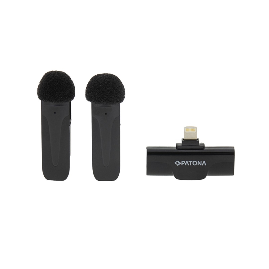 PATONA - KOMPLEKTS 2x Bezvadu mikrofons ar stiprinājumu iPhone tālruņiem USB-C 5V 50 mAh