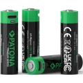 PATONA - KOMPLEKTS 4x Akumulators AA/LR6 Li-Pol 2000mAh 1,5Vs ar USB-C lādētāju