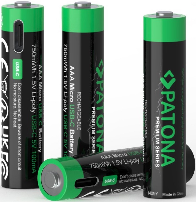 PATONA - KOMPLEKTS 4x Akumulators AAA/LR03 Li-Pol 500mAh 1,5V ar USB-C lādētāju