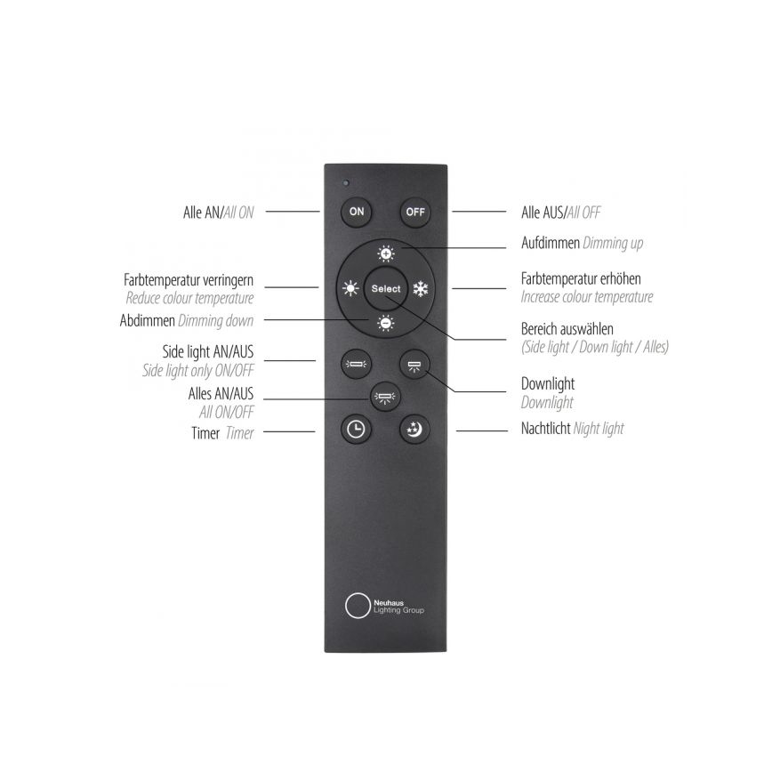 Paul Neuhaus 6121-79 - LED Aptumšojams starmetis PURE 4xLED/4W/230V + LED/9W 2700-5000K + tālvadības pults