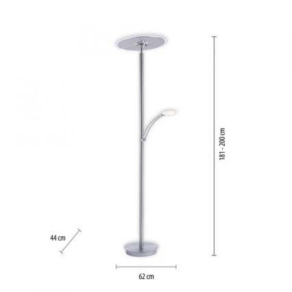 Paul Neuhaus 673-55 - LED Aptumšojama grīdas stāvlampa ARTUR 2xLED/21W/230V+1xLED/6W spīdīgi hromēts