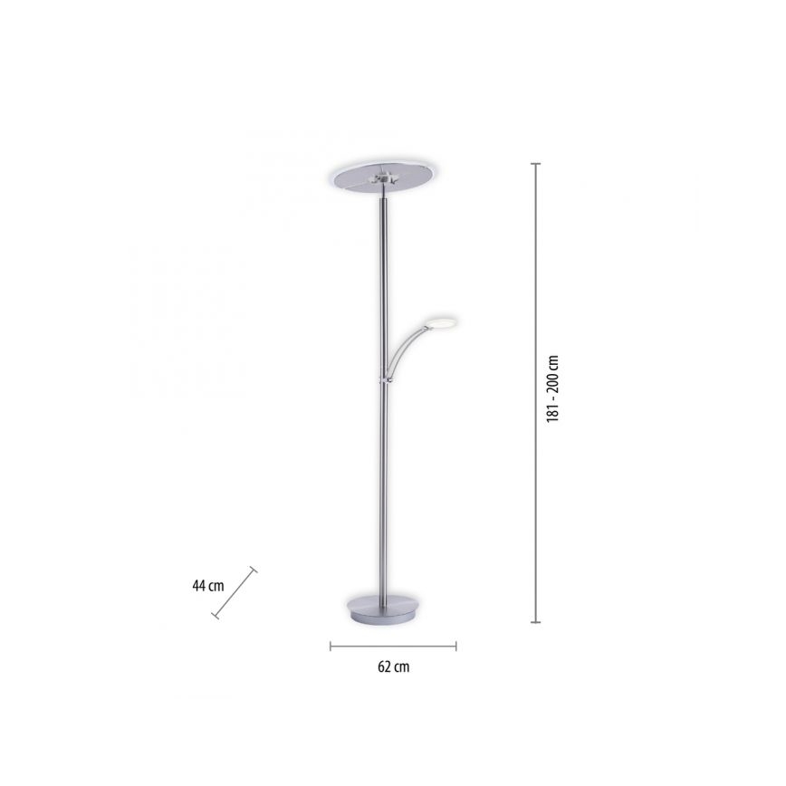 Paul Neuhaus 673-55 - LED Aptumšojama grīdas stāvlampa ARTUR 2xLED/21W/230V+1xLED/6W spīdīgi hromēts