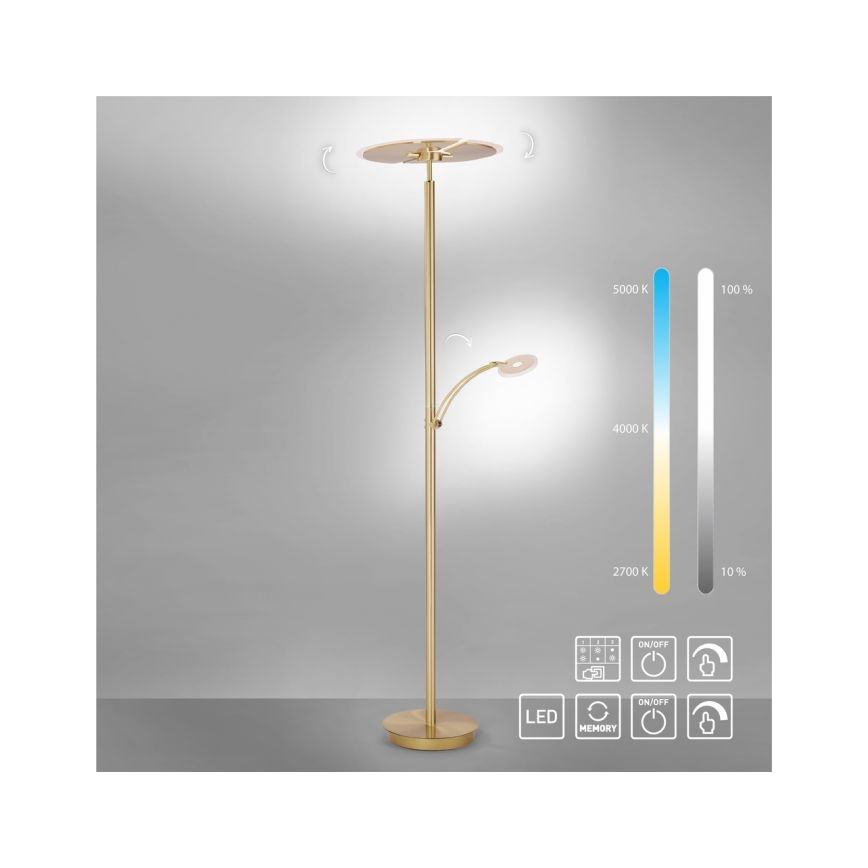 Paul Neuhaus 673-60 - LED regulējamā grīdas lampa ARTUR 2xLED/21W/230V+LED/6W zelta