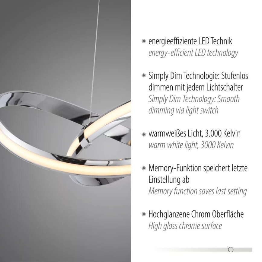 Paul Neuhaus 8291-17 - LED Aptumšojama lustra ar auklu MELINDA LED/30W/230V