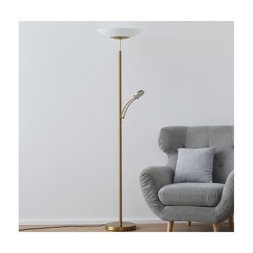 Paul Neuhaus - 655-60 - LED Aptumšojama stāvlampa ALFRED 1xLED/28W/230V+1xLED/4W/230V misiņa