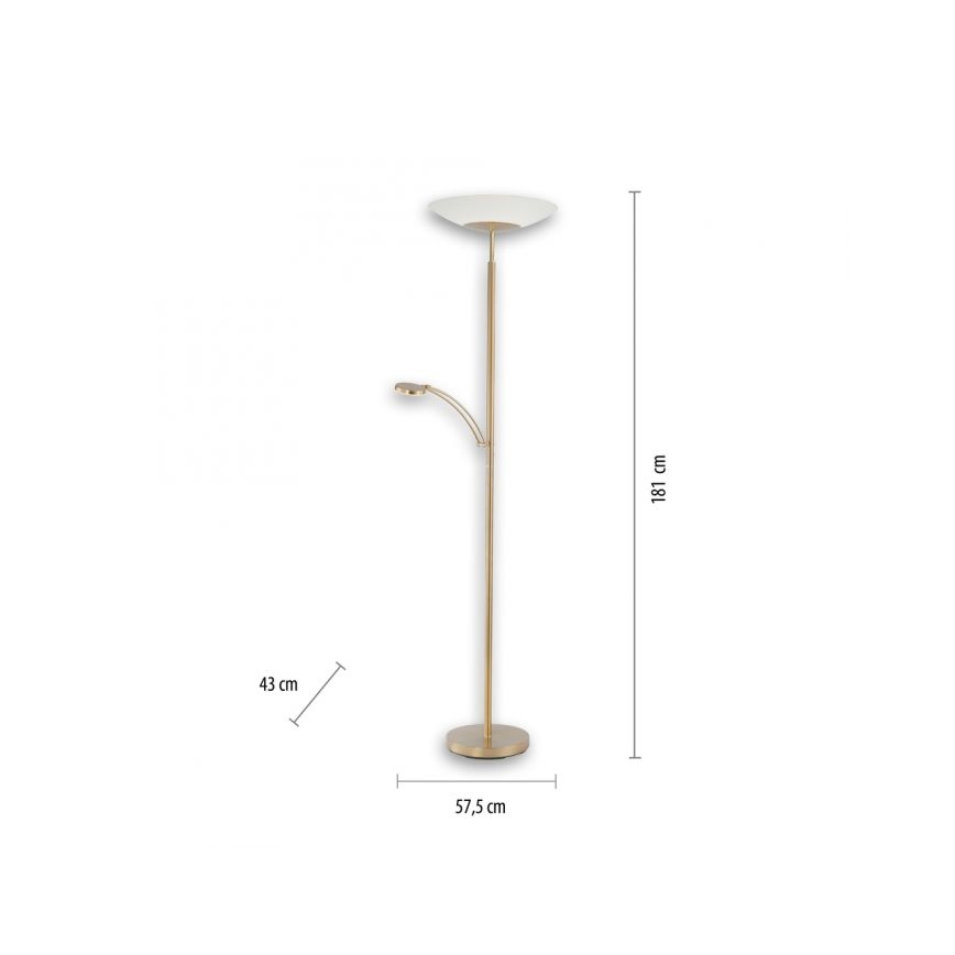 Paul Neuhaus - 655-60 - LED Aptumšojama stāvlampa ALFRED 1xLED/28W/230V+1xLED/4W/230V misiņa