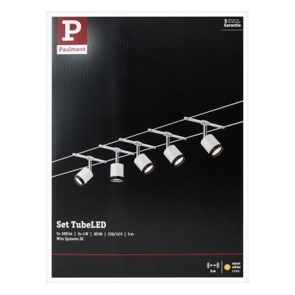 Paulmann 3981 - komplekts 5xLED/4W pilna TUBE trošu sistēma 230V, matēts hroms/melns