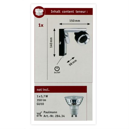 Paulmann 66670 - 1xGU10/10W Sienas starmetis TURN 230V melns