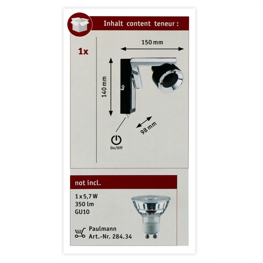 Paulmann 66670 - 1xGU10/10W Sienas starmetis TURN 230V melns