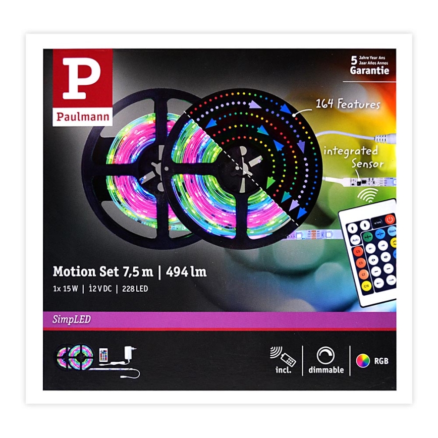 Paulmann 70514 - LED RGB/15W Aptumšojama josla SIMPLED 7,5m 230V + tālvadības pults