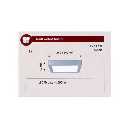 Paulmann 70650 - LED/17W Griestu lampa LUNAR 230V 30x30 cm matēts hroms