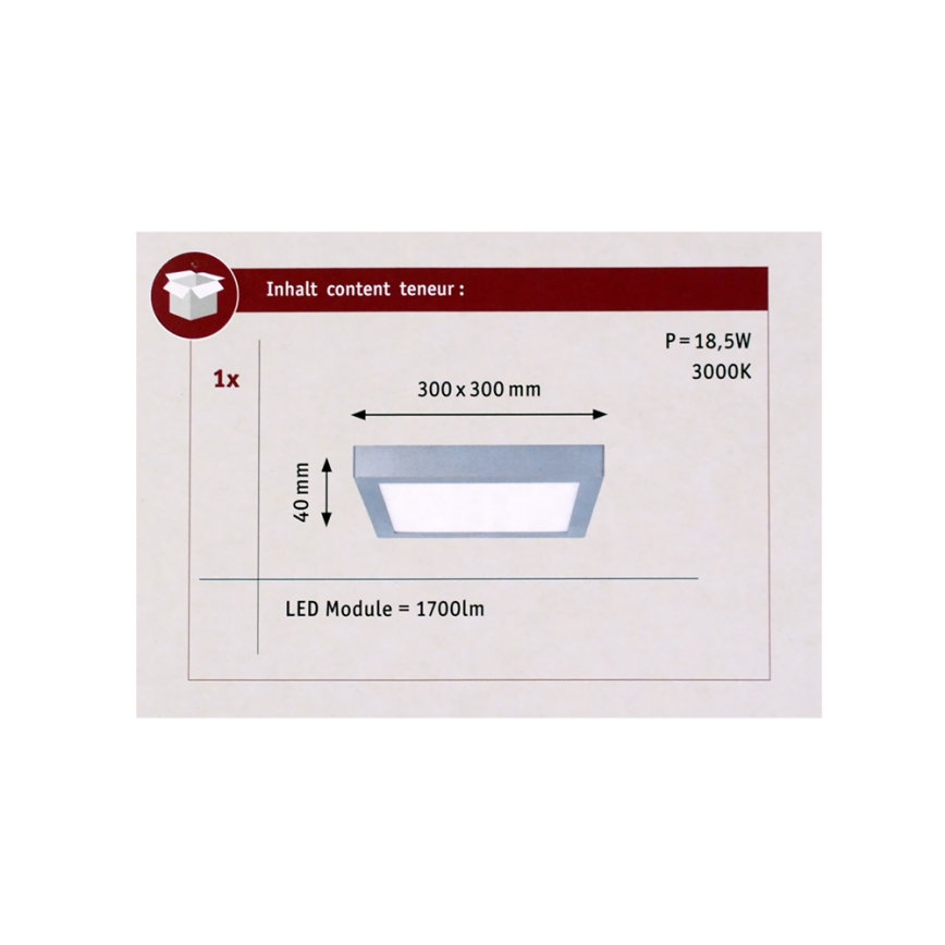 Paulmann 70650 - LED/17W Griestu lampa LUNAR 230V 30x30 cm matēts hroms