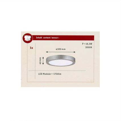 Paulmann 70655 - LED/17W Griestu lampa LUNAR 230V d. 30 cm matēts hroms