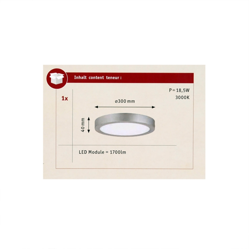 Paulmann 70655 - LED/17W Griestu lampa LUNAR 230V d. 30 cm matēts hroms