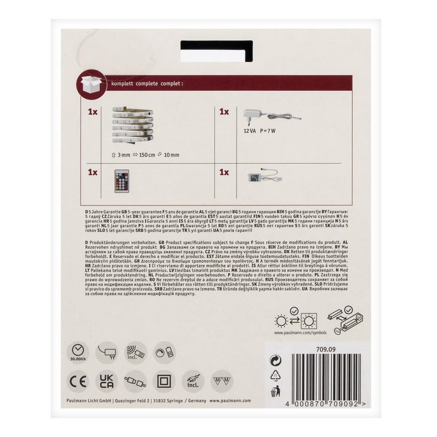 Paulmann 70909 - LED RGBW/5,5W Aptumšojama josla DIGITAL 1,5m 230V + tālvadības pults