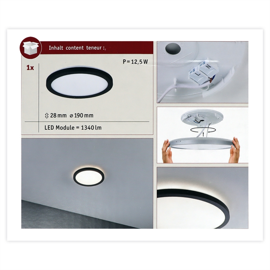 Paulmann 70997 - LED/11,2W Virsapmetuma lampa ATRIA 230V 3000K d. 19 cm melna