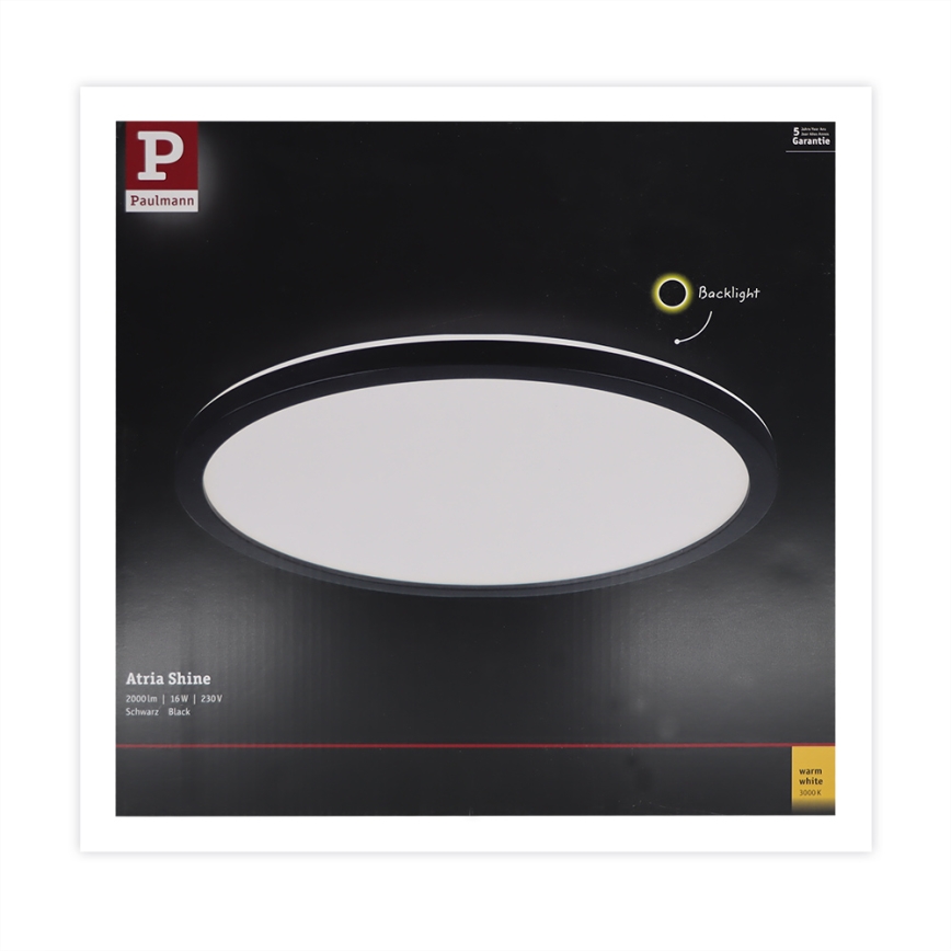 Paulmann 70998 - LED/16W Virsapmetuma lampa ATRIA 230V 3000K d. 29,3 cm melna