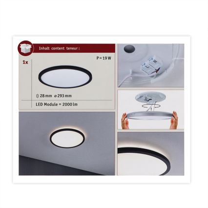 Paulmann 70998 - LED/16W Virsapmetuma lampa ATRIA 230V 3000K d. 29,3 cm melna