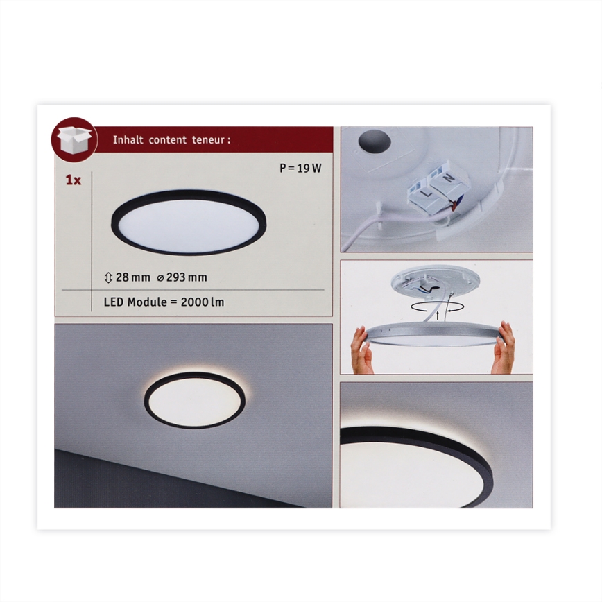 Paulmann 70998 - LED/16W Virsapmetuma lampa ATRIA 230V 3000K d. 29,3 cm melna
