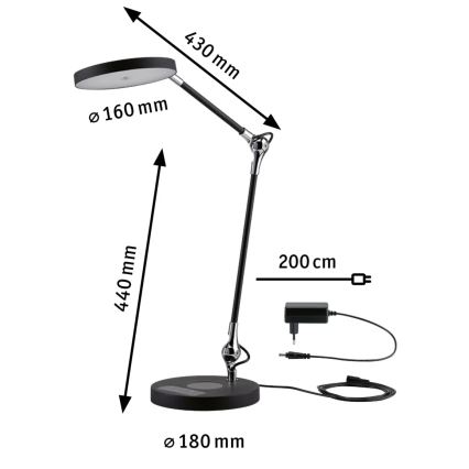 Paulmann 78010 - LED/11W Aptumšojama skārienvadāma galda lampa NUMIS 230V 2700/4000/6500K melna