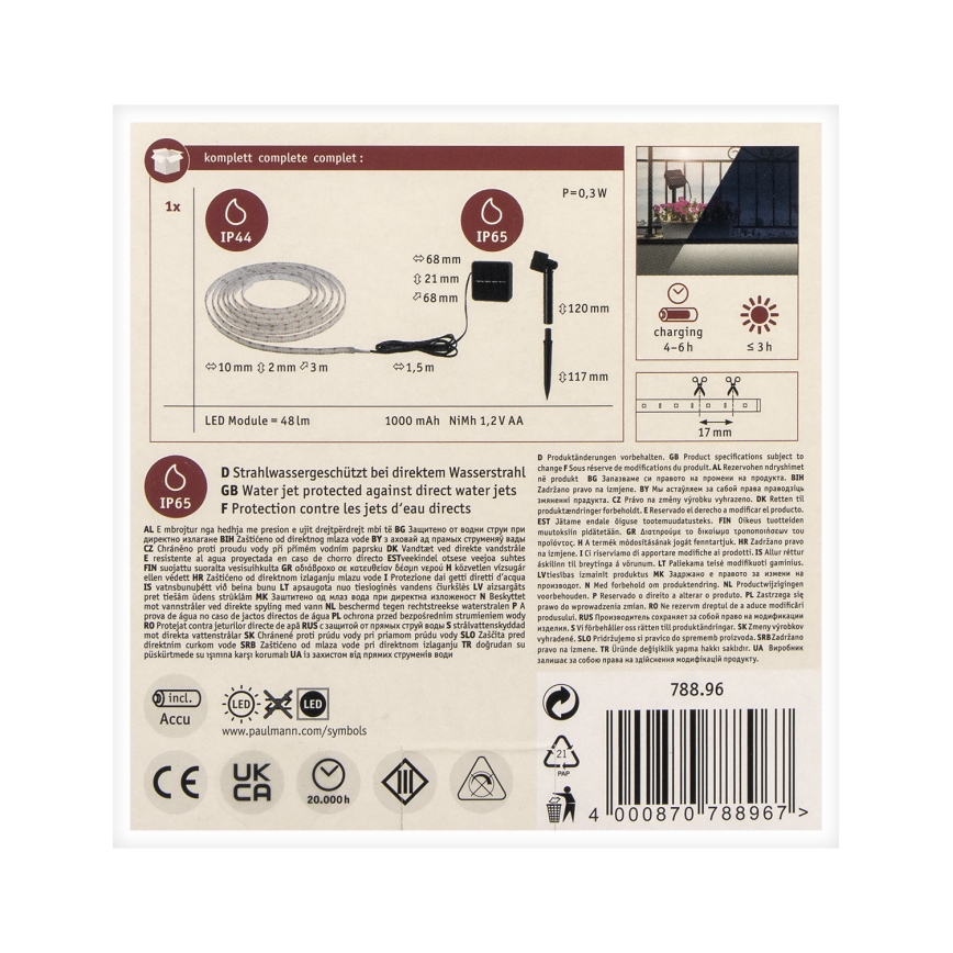Paulmann 78896 - LED/0,3W IP44 Saules enerģijas josla 3m 1,2V 1000 mAh