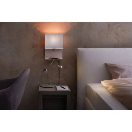 Paulmann 78913 - MERANI sienas gaismeklis ar plauktu un USB, LED/2,5W + 1xE27/40W, 230V, balts