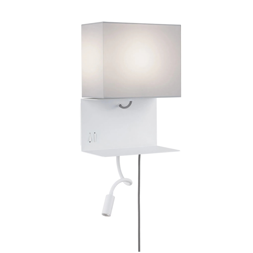 Paulmann 78913 - MERANI sienas gaismeklis ar plauktu un USB, LED/2,5W + 1xE27/40W, 230V, balts