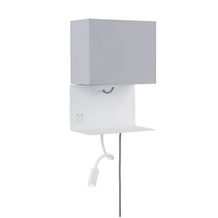 Paulmann 78913 - MERANI sienas gaismeklis ar plauktu un USB, LED/2,5W + 1xE27/40W, 230V, balts