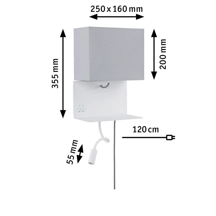 Paulmann 78913 - MERANI sienas gaismeklis ar plauktu un USB, LED/2,5W + 1xE27/40W, 230V, balts