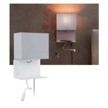 Paulmann 78913 - MERANI sienas gaismeklis ar plauktu un USB, LED/2,5W + 1xE27/40W, 230V, balts