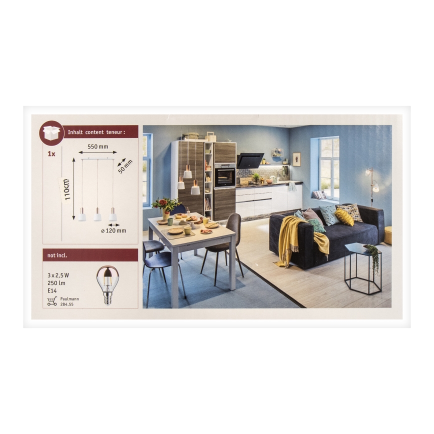 Paulmann 79657 - 3xE14/20W Lustra ar auklu NEORDIC HALDAR 230V