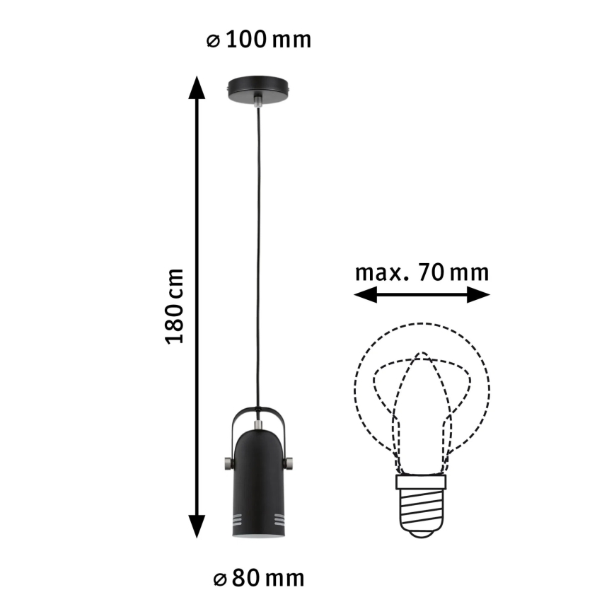 Paulmann 79766 - LAVEA karājamā lampa uz troses, LED 1xE27/8W, 230V, melna