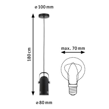 Paulmann 79766 - LED RGBW 1xE27/9W pakaramā lustra uz troses LAVEA 230V melna