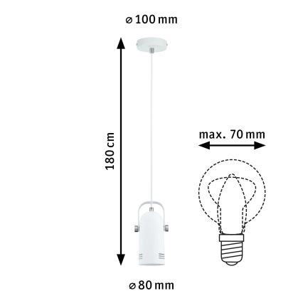 Paulmann 79767 - LAVEA pakaramā lampa ar kabeli, 1xE27/15W, 230V, balta