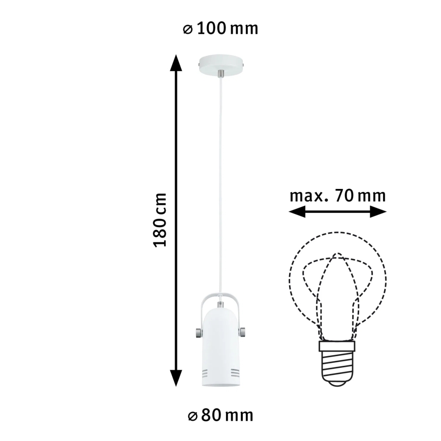 Paulmann 79767 - LAVEA pakaramā lampa ar kabeli, 1xE27/15W, 230V, balta
