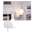 Paulmann 79812 - 1xE27/40W sienas gaismeklis ar plauktiņu un USB CALVANI 230V balts