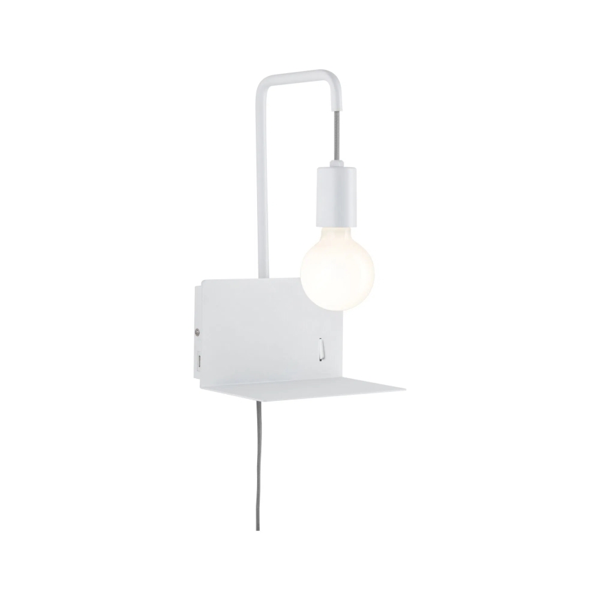 Paulmann 79812 - 1xE27/40W sienas gaismeklis ar plauktiņu un USB CALVANI 230V balts