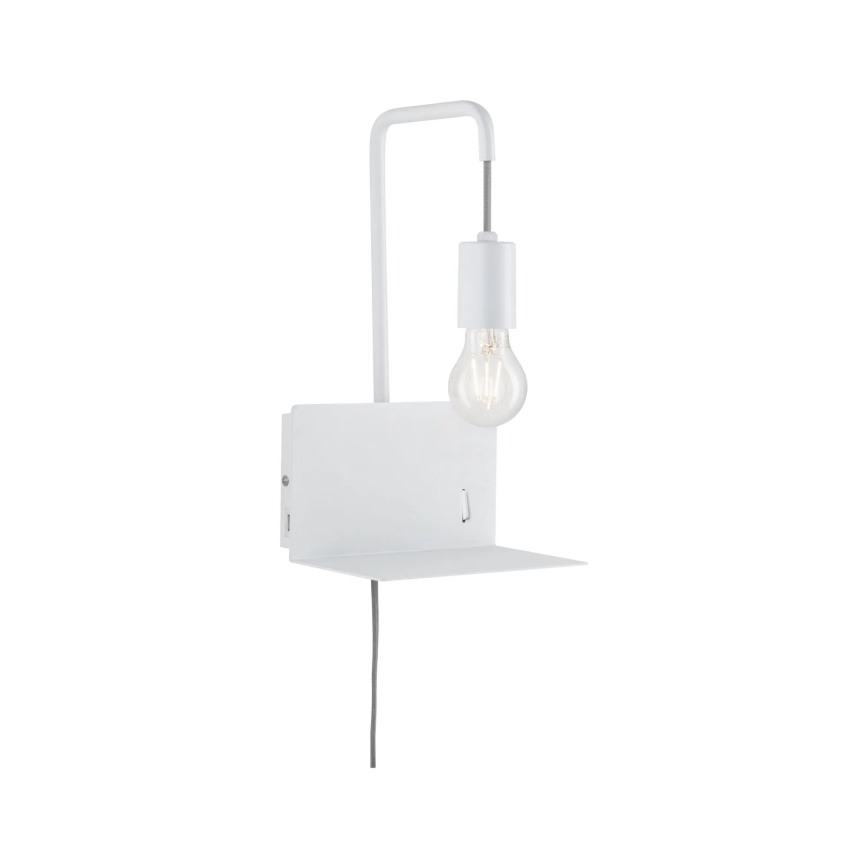 Paulmann 79812 - 1xE27/40W sienas gaismeklis ar plauktiņu un USB CALVANI 230V balts