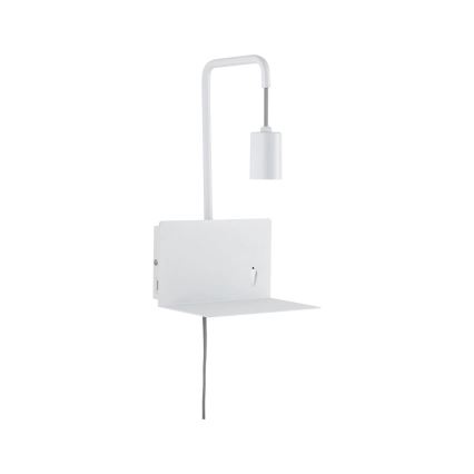 Paulmann 79812 - 1xE27/40W sienas gaismeklis ar plauktiņu un USB CALVANI 230V balts