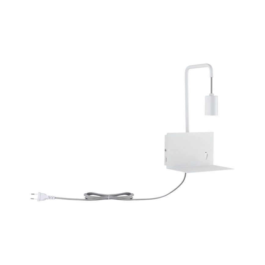 Paulmann 79812 - 1xE27/40W sienas gaismeklis ar plauktiņu un USB CALVANI 230V balts