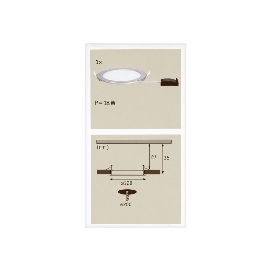 Paulmann 92075 - LED/18W IP44 Vannas istabas iegremdēts gaismeklis QUALITY LINE 230V