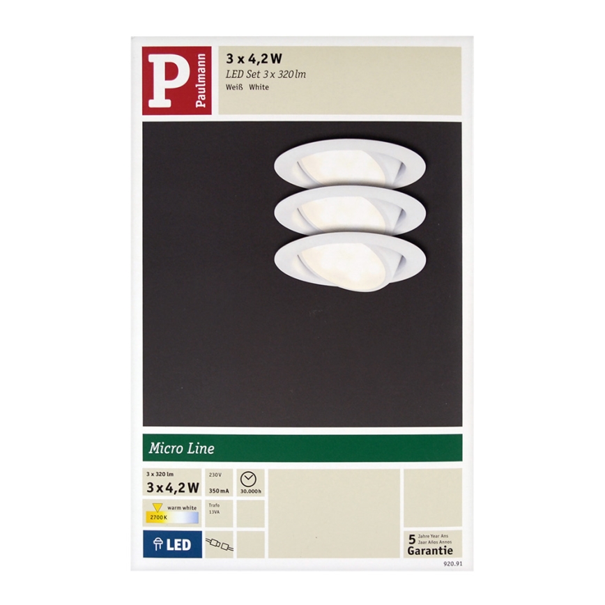 Paulmann 92091 - KOMPLEKTS 3x LED Iegremdējama lampa 1xLED/4,2W/230V