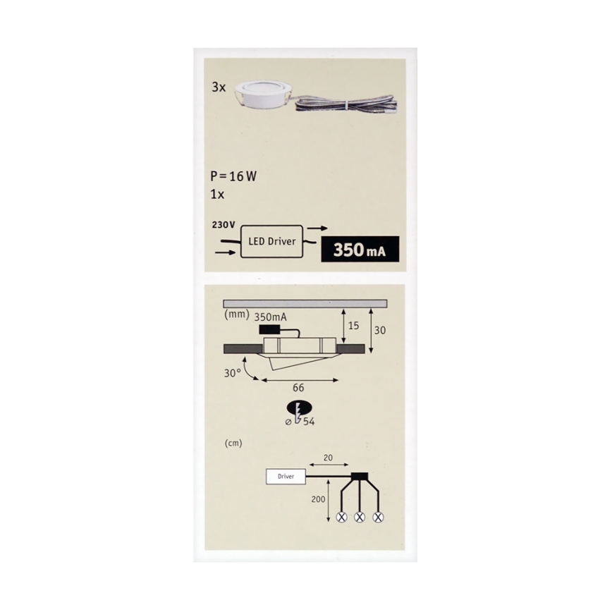 Paulmann 92091 - KOMPLEKTS 3x LED Iegremdējama lampa 1xLED/4,2W/230V