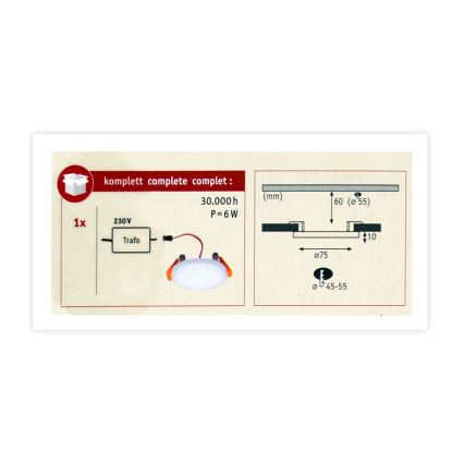 Paulmann 92387 - LED/4,5W IP44 Iebūvējams vannas istabas gaismeklis VARIFIT 230V